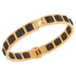 Pre Owned سوار فندي فنديستا جلد أسود ومعدن ذهبي اللون مقاس كبير (لارج)