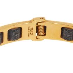 Pre Owned سوار فندي فنديستا جلد أسود ومعدن ذهبي اللون مقاس كبير (ل ارج)