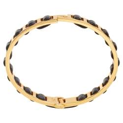 Pre Owned سوار فندي فنديستا جلد أسود ومعدن ذهبي اللون مقاس كبير (لارج)