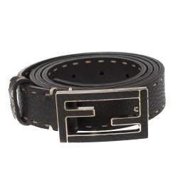 Pre Owned Fendi Black Sellier Leather FF Logo Buckle Belt 110CM