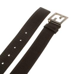 Pre Owned حزام فندي جلد منقوش بني غامق بإبزيم بشعار FF  100 سم