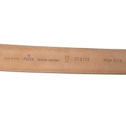 Pre Owned حزام فندي جلد منقوش بني غامق بإبزيم بشعار FF  100 سم