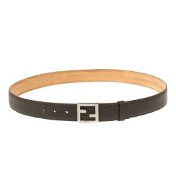 Pre Owned حزام فندي جلد منقوش بني غامق بإبزيم بشعار FF  100 سم