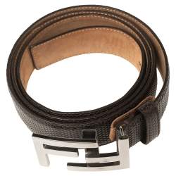Pre Owned Fendi Dark Brown Textured Leather FF Logo Buckle Belt 105CM