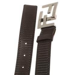 Pre Owned Fendi Dark Brown Textured Leather FF Logo Buckle Belt 105CM