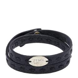 Fendi Black Selleria Leather Double Wrap Bracelet