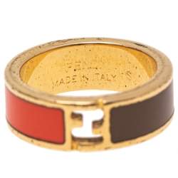 Pre Owned خاتم فندي ذا فنديستا ثنائي اللون بإيناميل ذهبي اللون مقاس صغير - سمول