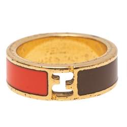 Pre Owned خاتم فندي ذا فنديستا ثنائي اللون بإيناميل ذهبي اللون مقاس صغير - سمول