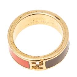 Pre Owned خاتم فندي ذا فنديستا ثنائي اللون بإيناميل ذهبي اللون مقاس صغير - سمول