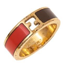 Pre Owned خاتم فندي ذا فنديستا ثنائي اللون بإيناميل ذهبي اللون مقاس صغير - سمول