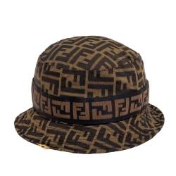 Pre Owned Fendi Brown Zucca Monogram Logo Band Detail Bucket Hat S