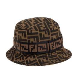 Pre Owned Fendi Brown Zucca Monogram Logo Band Detail Bucket Hat S