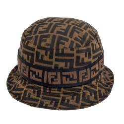 Pre Owned Fendi Brown Zucca Monogram Logo Band Detail Bucket Hat S