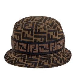 Pre Owned Fendi Brown Zucca Monogram Logo Band Detail Bucket Hat S