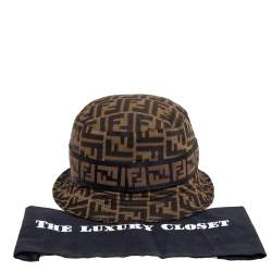 Pre Owned Fendi Brown Zucca Monogram Logo Band Detail Bucket Hat S
