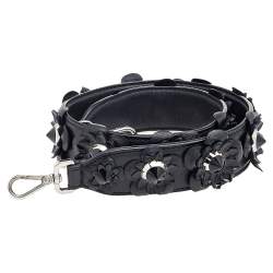 Pre Owned Fendi Black Leather Flowerland Strap You Shoulder Bag Strap