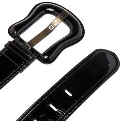 Pre Owned Fendi Black Patent Leather Buckle B Waist Belt 75CM
