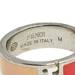 Fendi The Fendista Bi-color Enamel Silver Tone Band Ring Size 55