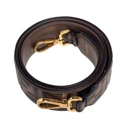 Pre Owned Fendi Brown/Black Zucca Leather Strap You Shoulder Bag Strap