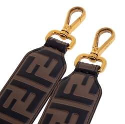 Pre Owned Fendi Brown/Black Zucca Leather Strap You Shoulder Bag Strap