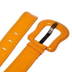 Pre Owned Fendi Orange Patent Leather Wide Buckle Belt 85CM