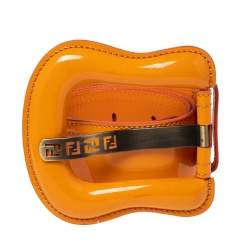 Pre Owned Fendi Orange Patent Leather Wide Buckle Belt 85CM