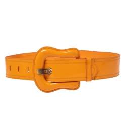 Pre Owned Fendi Orange Patent Leather Wide Buckle Belt 85CM
