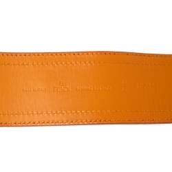 Pre Owned Fendi Orange Patent Leather Wide Buckle Belt 85CM