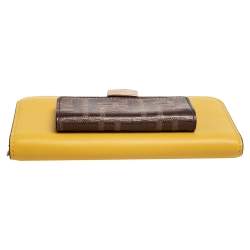 Pre Owned Fendi Yellow/Brown Leather And Zucca Coated Canvas iPhone X/XS Cover