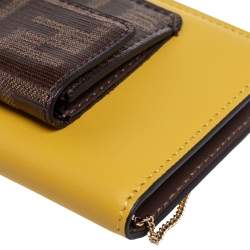 Pre Owned Fendi Yellow/Brown Leather And Zucca Coated Canvas iPhone X/XS Cover