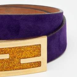 Pre Owned Fendi Purple Suede FF Logo Buckle Belt 85 CM