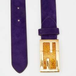 Pre Owned Fendi Purple Suede FF Logo Buckle Belt 85 CM