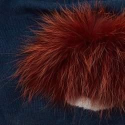 Pre Owned Fendi Navy Blue Wool Fox Fur Wonders Beanie ( One Size )