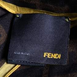 Pre Owned Fendi Brown Floral & Butterfly Zucca Print Silk Scarf