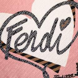 Pre Owned Fendi Pink Logo Heart Silk Square Scarf