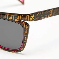 Pre Owned Fendi Zucca Havana/ Grey FF 0384 Aviator Sunglasses