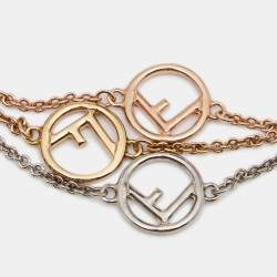Pre Owned Fendi F is Fendi Logo Three Tone Metal Bracelet