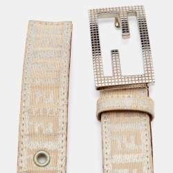 مملوكة مسبقًا حزام فندي كانفاس زوكينو فضي/بيج إبزيم أف أف 80 سم