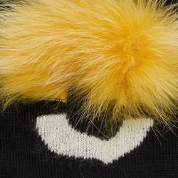 Pre Owned Fendi Black Monster Eye Wool Fur Appliqued Beanie 