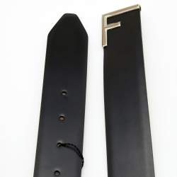 Pre Owned حزام فندي جلد أسود إبزيم شعار حرف أف 90 سم