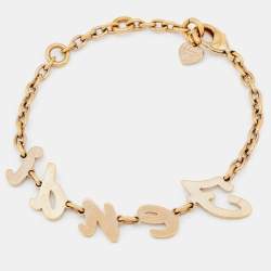 Pre Owned Fendi Logo Charm Gold Tone Bracelet