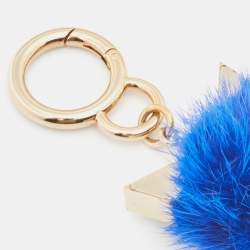 Pre Owned Fendi Monster Eye Mini Blue Fur Pom Pom Bag Charm