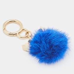 Pre Owned Fendi Monster Eye Mini Blue Fur Pom Pom Bag Charm