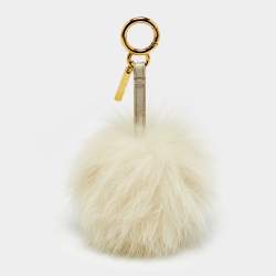 Pre Owned Fendi Off White Fox Fur and Leather Pom Pom Bag Charm