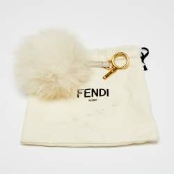 Pre Owned Fendi Off White Fox Fur and Leather Pom Pom Bag Charm