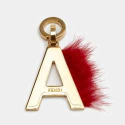 Pre Owned Fendi ABclick Red Fur Gold Plated Metal Letter A Charm