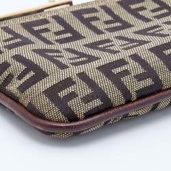 Pre Owned Fendi Tobacco Zucchino Canvas Key Chain Pouch