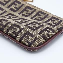 Pre Owned Fendi Tobacco Zucchino Canvas Key Chain Pouch