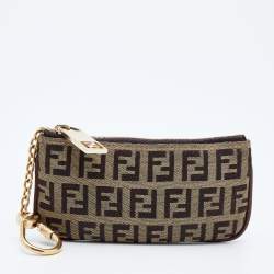 Pre Owned Fendi Tobacco Zucchino Canvas Key Chain Pouch