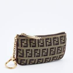 Pre Owned Fendi Tobacco Zucchino Canvas Key Chain Pouch
